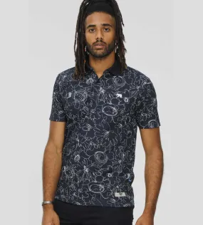 Mens Pique Polo Shirt Featuring Abstract Print Design (ROLAND)